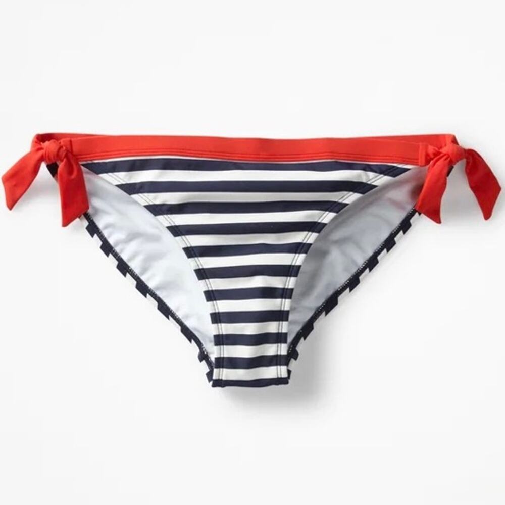 Boden Contrast Tie Bikini Bottoms Navy Stripe Red Size 4